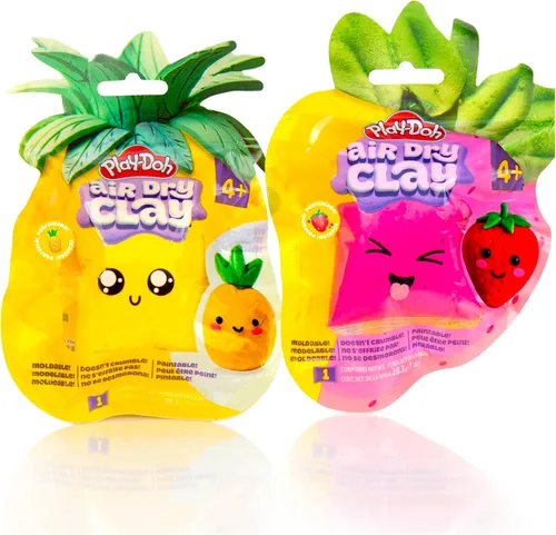Miniatura 7 de Play-Doh Arcilla perfumada que se seca al aire, paquete de verano de 2 unidades, 1 fresa rosa, 1 piña amarilla, artes y manualidades, suministros