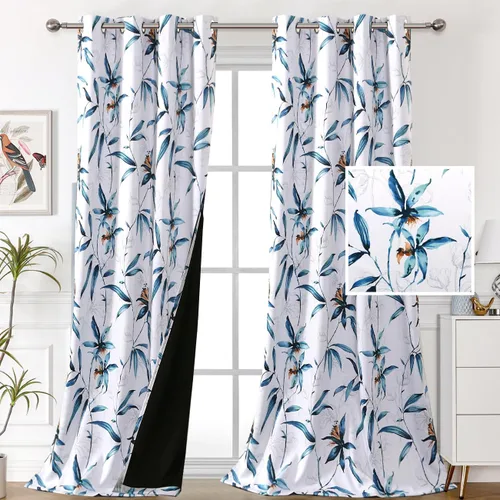 Miniatura 20 de H.VERSAILTEX Cortinas 100% opacas de 63 pulgadas de largo, juego de 2 paneles de cortinas estampadas con aislamiento térmico para dormitorio