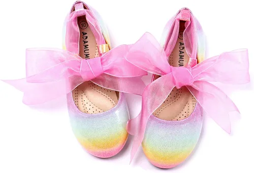 ADAMUMU Zapatos de vestir para niña de las flores, zapatos para desmalezar lindos zapatos Mary Jane de encaje flore ballet planos para caminar,
