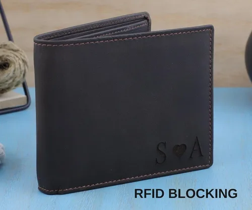 Miniatura 16 de Billetera plegable personalizada de piel auténtica para hombre, con bloqueo RFID, con ventana de identificación, tarjetero de cuero genuino
