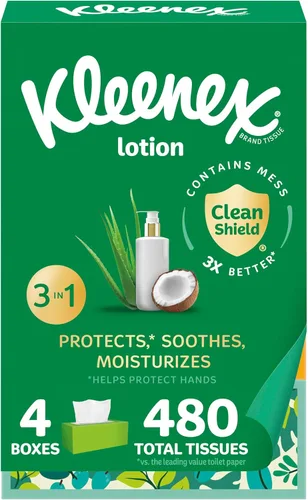 Miniatura 10 de Kleenex Loción de pañuelos faciales con aceite de coco, 8 cajas planas, 180 pañuelos por caja, 3 capas