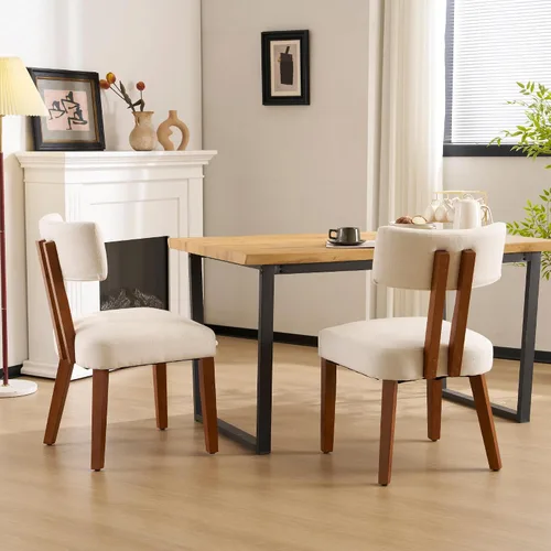 Miniatura 4 de MOJAY - Juego de 2 sillas de comedor, sillas de cocina modernas de mediados de siglo, sillas laterales de tela de lino estilo granja con respaldo