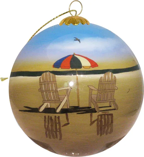 Adorno navideño de vidrio soplado | Sillas de playa Florida | Pintado a mano en el interior | Arte original | Incluye caja de regalo
