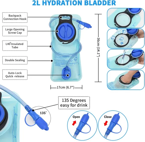Miniatura 3 de Mochila de hidratación Roptat con bolsa de agua de 2L - Mochila de agua ligera con bolsa de agua para mujeres, hombres, correr, montar, andar