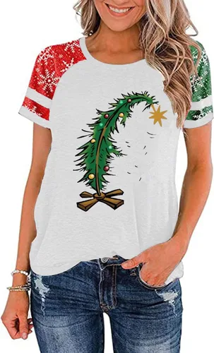 Miniatura 4 de Camisa de Navidad para mujer, manga raglán, con gráficos, para festivales de Navidad, lindas camisetas de moda para vacaciones, casual, regalo