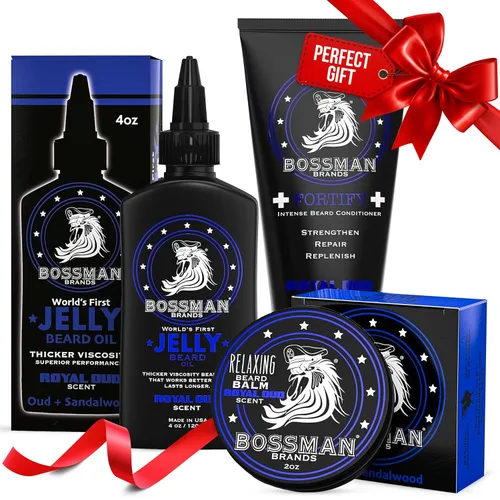 Miniatura 17 de Bossman Essentials Kit de barba para hombres, juego de 3, gelatina de aceite para barba, crema acondicionador fortificante, bálsamo para barba