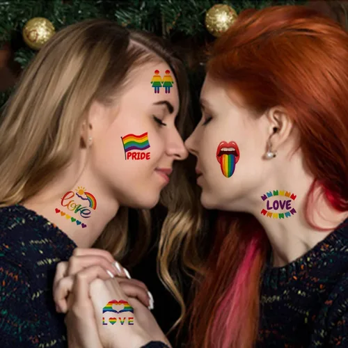 Miniatura 4 de Tatuajes del orgullo LGBT arco iris temporales tatuajes pegatinas de día del orgullo gay tatuaje falso corazón amor arco iris bandera diseños