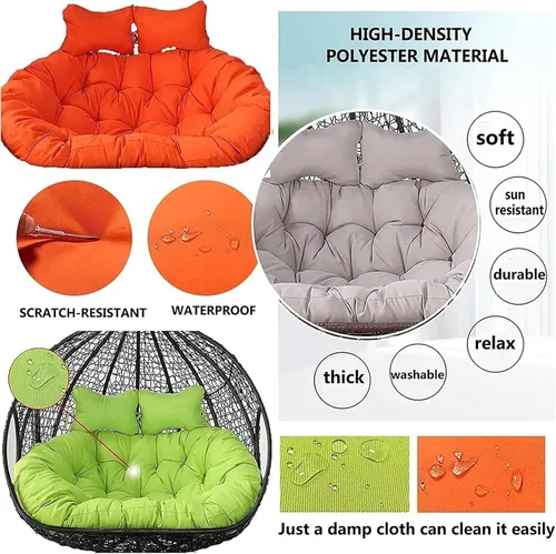 Miniatura 5 de Cojín de repuesto para silla Columpio de 2 plazas, Lavable, Grueso, Grande, de Mimbre, impermeable y resistente al sol, para balcón y patio