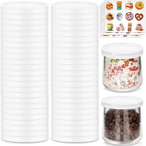 Oui - Juego de 48 tapas para tarros de yogur Oui, tapas de repuesto de plástico transparente compatibles con tarros de yogur Oui, tapas para tarros