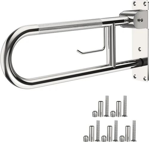 Miniatura 15 de Munzong - Barra de agarre para inodoro en forma de U de 32 pulgadas, riel de soporte antideslizante blanco, barra de agarre abatible para baño