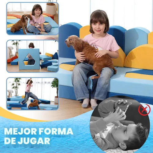 Miniatura 8 de Erament Sofá cama modular para niños pequeños, 22 piezas, sofá cama para sala de juegos, muebles convertibles con temática oceánica, sofá modular