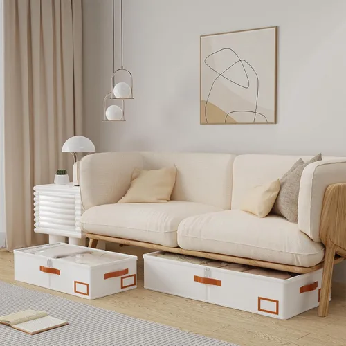 Miniatura 2 de Yawinhe Almacenamiento debajo de la cama, paquete de 2 organizadores de armario, bolsas plegables para contenedores, con ranura para tarjeta de Beige