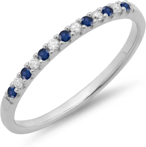 Miniatura 7 de Dazzlingrock Collection Anillo apilable de boda con piedras preciosas y diamantes de 14 quilates, oro blanco