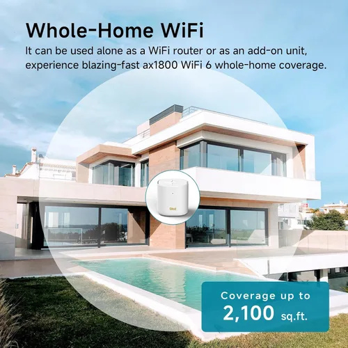Miniatura 4 de DBIT AX1800 WiFi 6 Sistema Wi-Fi de malla para todo el hogar, cobertura de doble banda de hasta 2,100 pies cuadrados y 150 dispositivos, enrutador