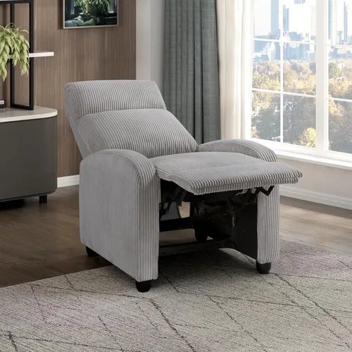 Miniatura 9 de Lexicon Sillón Reclinable de Pana con Respaldo Empujable Sillón Butaca Reclinable de Empuje hacia Atrás, Marco de Madera Sólida y Base de Metal