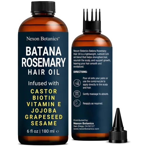 Nexon Botanics Aceite de romero Batana para el crecimiento del cabello, 6 onzas líquidas, aceite ligero para el cuero cabelludo para cabello seco y