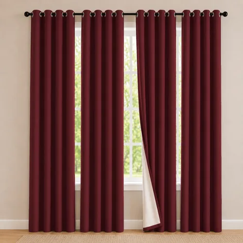 Miniatura 89 de 2 paneles de cortinas 100% opacas, cortinas ligeras con aislamiento térmico con ojales para dormitorio, sala de estar, tratamiento de ventana
