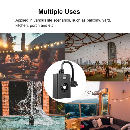 Miniatura 7 de Temporizador para exteriores con sensor para luces del atardecer al amanecer, enchufe impermeable con 2 tomas de tierra para decoración navideña
