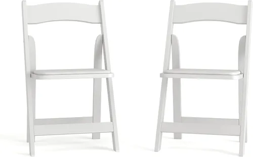 Miniatura 3 de EMMA + OLIVER Paquete de 2 sillas plegables de madera blanca con asiento acolchado de vinilo Blanco