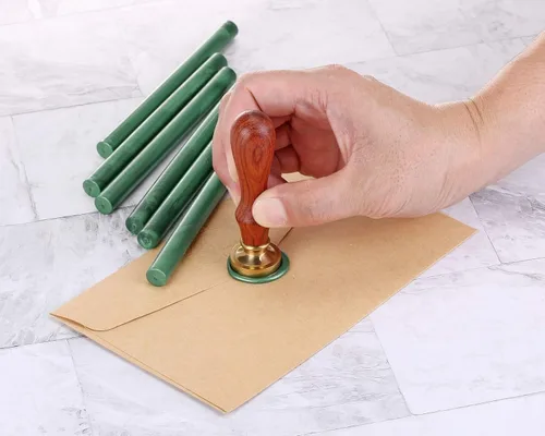 Miniatura 5 de Yoption 15 barras de cera para sellar pistola de pegamento para sello de cera, ideal para invitaciones de boda, tarjetas, sobres (verde metálico)