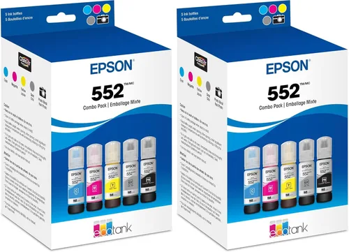 Epson 552 EcoTank Ink - Botella de capacidad ultra alta, paquete combinado de cinco colores (T552920-S) funciona con ET-8500,8550, (paquete de 2)