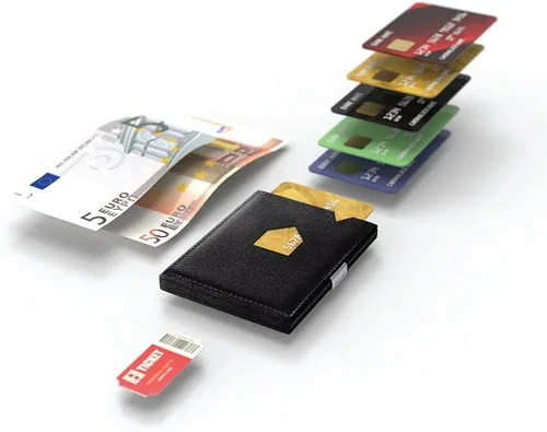 Miniatura 2 de EXENTRI Billetera Trifold de cuero - bloqueo RFID con clip de bloqueo de acero inoxidable