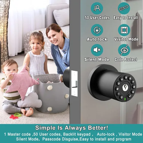 Miniatura 2 de BOTHSTAR Pomo de Puerta con Teclado y Llave, Cerradura de Puerta sin Llave, Cerradura de Código, Llave de Puerta, Bloqueo Automático, Código de 50