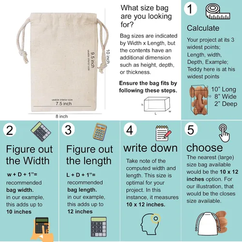 Miniatura 6 de Bolsas de muselina de algodón, 100% algodón orgánico con doble cordón. Bolsas de muselina natural reutilizables y ecológicas de alta calidad.