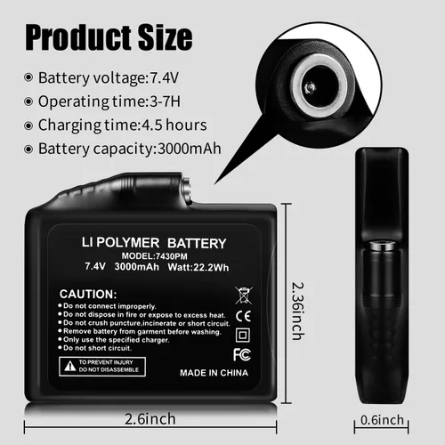 Miniatura 2 de Baterías recargables de polímero de litio de 7.4 V 3000 mAh para guantes calentados con batería, 2 baterías de polímero de litio para calcetines