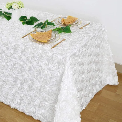 Miniatura 11 de QueenDream Mantel de roseta dorada de 90 x 132 pulgadas, mantel floral rústico para bodas, fiestas de cumpleaños, eventos y decoración