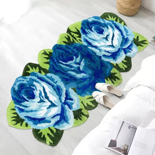 Miniatura 8 de USTIDE Bonita alfombra de baño de rosas para baño, alfombra de baño naranja de lujo, antideslizante, con forma de flor, alfombra de ducha de felpa