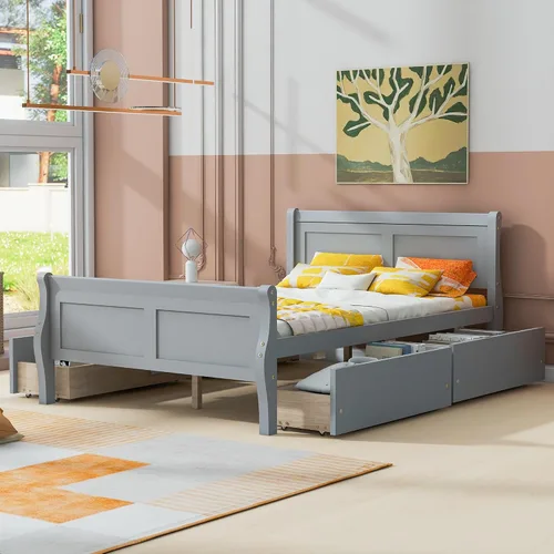 Miniatura 15 de Cama de plataforma de madera de tamaño individual con cabecera en forma de casa, soporte de listones de madera, para dormitorio de niños, niñas