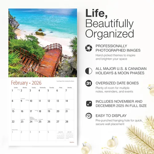 Miniatura 2 de RED EMBER Untamed & Beautiful Beaches - Calendario de pared 2026 de 12 meses 12 x 24 pulgadas abierto Papel grueso y resistente Regalo