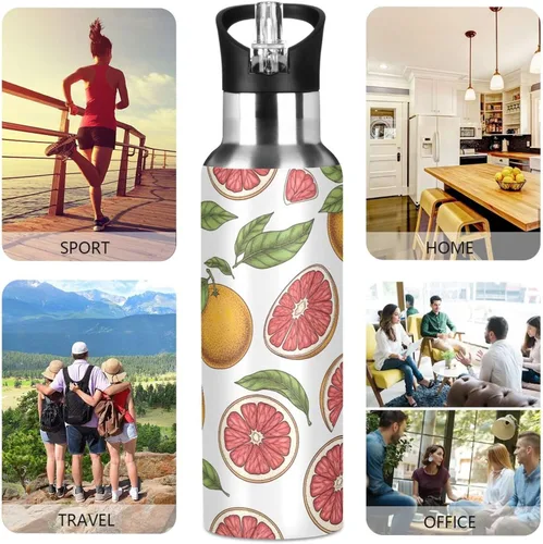 Miniatura 5 de Grapefruit Fruits Stainless Steel Vacuum Insulated Water Bottle 32 Oz Leakproof Water Bottles, BPA-Free Sports Water Bottle with Straw