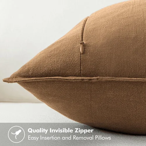 Miniatura 3 de MIULEE - Juego de 2 fundas de almohada decorativas de lino, estilo bohemio, rústico, neutral, para sofá, cama, 16 x 16 pulgadas, color marrón