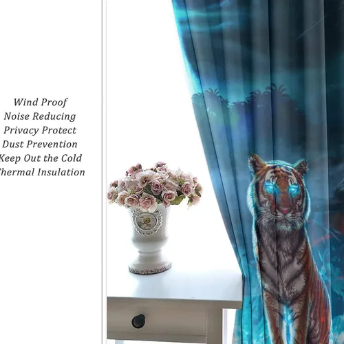 Miniatura 6 de Cool King of The Forest - Cortinas opacas con diseño de tigre anime, fantasía, animal, fuego, tigre, hielo, con ojales, ahorro de energía, 2