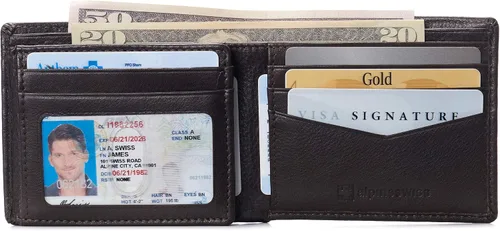 Miniatura 4 de Alpine Swiss RFID - Cartera de piel con 2 compartimentos para documentos de identidad, con ventana dividida, sección para billetes, en caja
