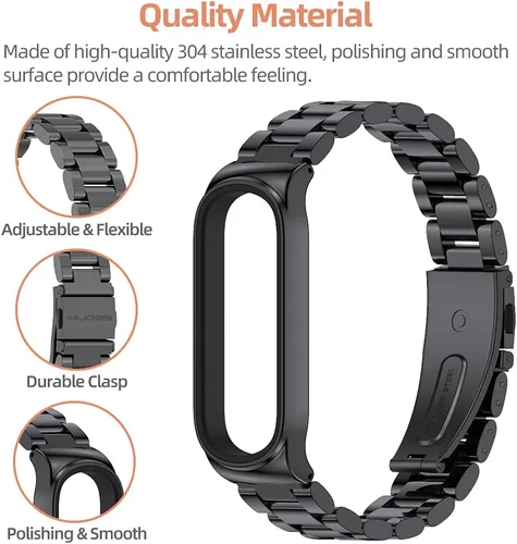 Miniatura 4 de Correa de repuesto de metal para Amazfit Band 5, correa de reloj compatible con Amazfit 5 Fitness Tracker (cuentas, negro)