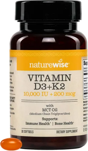 Miniatura 12 de NatureWise Vitamina vegana D3 + K2 con aceite orgánico de coco MCT – D3 orgánico 5000IU + K2 natural 100mcg – Soporte óseo de alta absorción – Sin