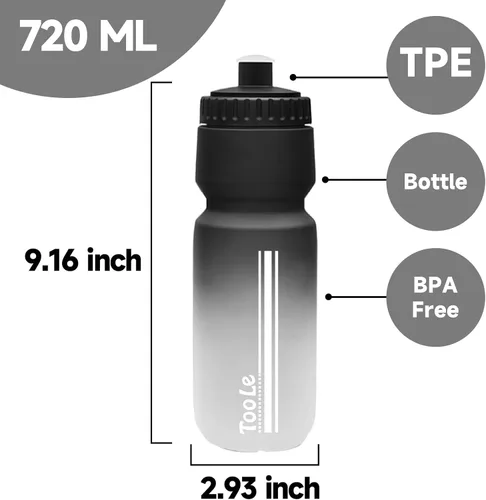 Miniatura 7 de Botella de agua para bicicleta, botella de agua exprimible para ciclismo, a prueba de fugas, sin BPA, con escala de capacidad con tapa superior