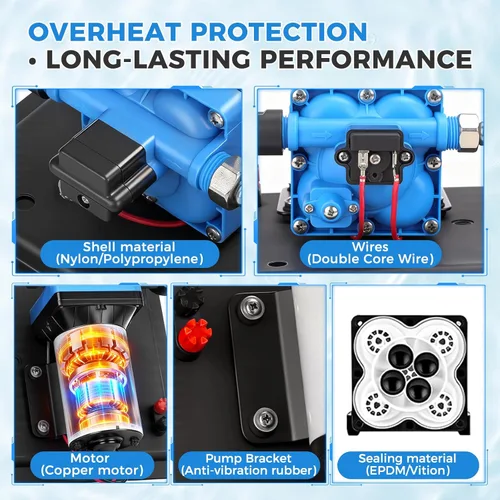 Miniatura 6 de Bomba de agua RV de 12 V 5.5 GPM 55 PSI con tanque acumulador de 0.75 L, sistema de bomba de presión de agua silenciosa máxima de 125 PSI para Azul