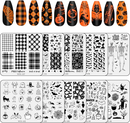 Miniatura 9 de Whaline Juego de 10 placas de estampado de arte de uñas del día de San Patricio, plantillas de sello de imagen de gnomo de trébol, trébol