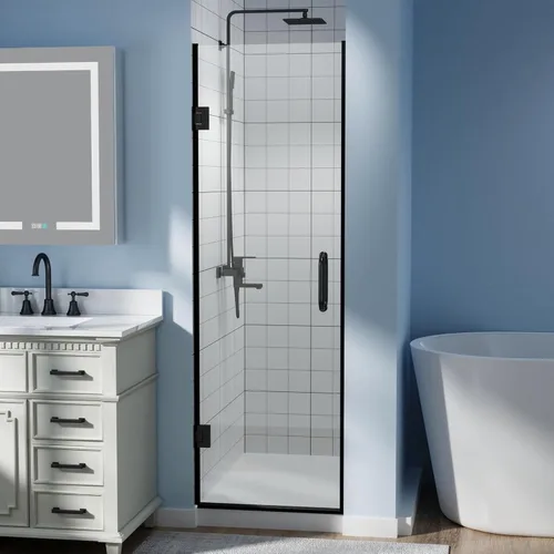 ExBrite Puerta de ducha sin marco pivotante de 24-24 3/16 pulgadas de ancho x 72 pulgadas de alto, puertas de ducha pivotantes de vidrio