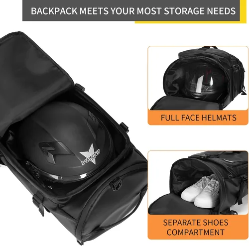 Miniatura 5 de Bolsa de lona con compartimento para zapatos, mochila de viaje para hombres y mujeres, impermeable para gimnasio, casco de motocicleta (negro)