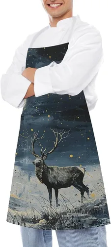 Miniatura 4 de MUSM Apron for Adults - 27.6 X 31.5 Inch, Heavy-Duty Polyester Aprons with Two Large Pockets, Waterproof Painting Under Moonlight Kitchen Apron for