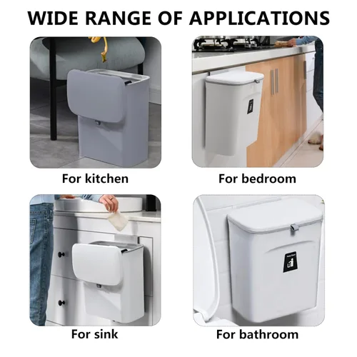 Miniatura 6 de TOPROAD Basurero colgante de cocina, de 2.4 galones, para encimera de compost, pequeño cubo de basura con tapa para armario, baño, dormitorio