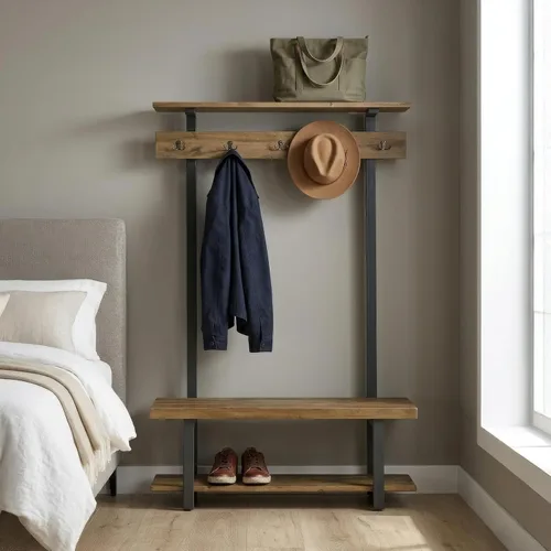 Miniatura 16 de Alaterre Furniture Perchero Industrial Pomona de 48 Pulgadas Montado en Pared con 6 Ganchos Resistentes y 4 Compartimentos Abiertos, Organizador