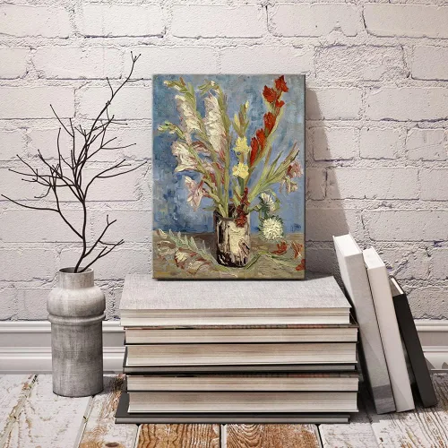 Miniatura 9 de Wieco Art Jarrón con gladiolos y asteres de China por Van Gogh Famosas pinturas al óleo Reproducción de pinturas al óleo modernas florales Giclée