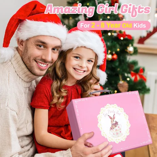 Miniatura 2 de Juego de fiesta de té de madera para niñas pequeñas, regalos para niñas pequeñas, juguetes de la hora del té de princesa, juego de té de madera