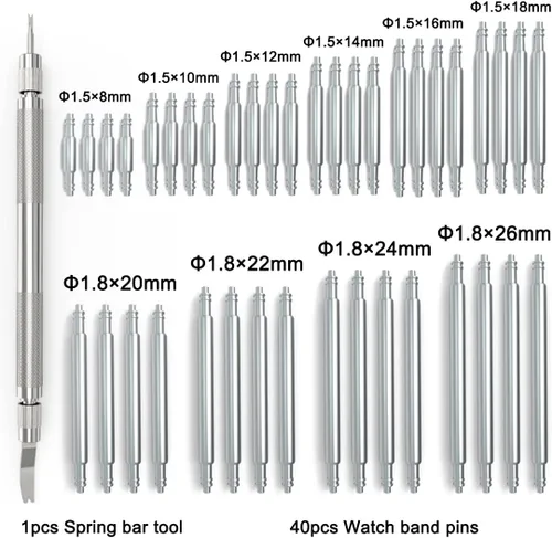 Miniatura 2 de Wellfit Kit de repuesto de pasadores de correa de reloj con 40 pines de reloj de acero inoxidable resistente, 6 tamaños de diámetro de 0.059 in y 4